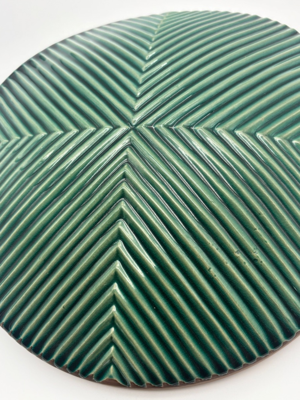 Green Textured Ceramic Decorative Plate Wall Decor Boho Modern Rustic Farmhouse - Picture 6 of 12